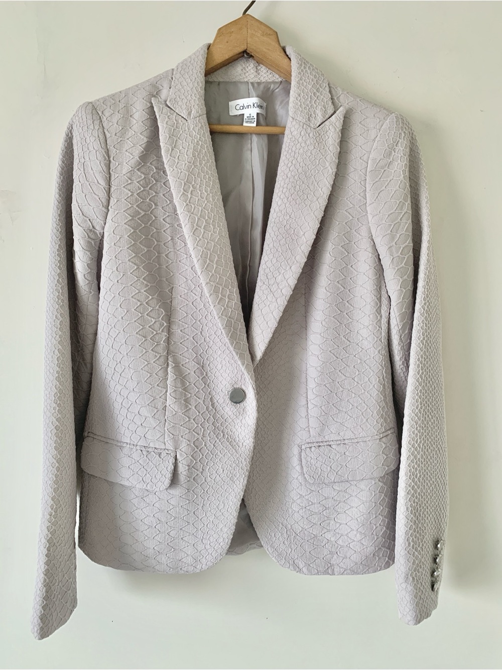 CALVIN KLEIN Light Gray Textured Single-Button Blazer with Pockets